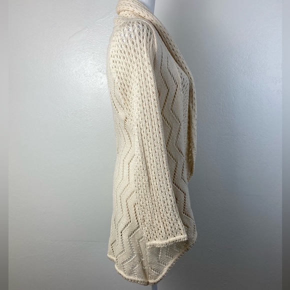 PURE Handknit Cream Open Front Crochet Sweater Cardigan Women’s Small/Medium - Picture 13 of 15